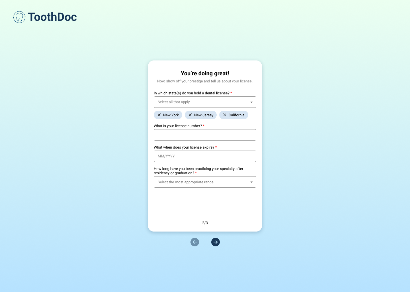 ToothDoc onboarding